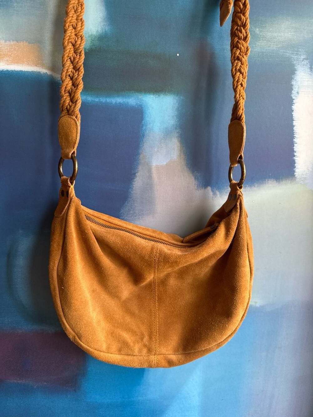 FatFace Dark Yellow Suede Cross Body Bag with Braided Strap - Picture 4 of 8